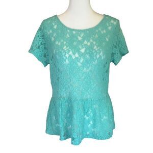 Caro Aquamarine Floral Lace Top Blouse Size L​​​​